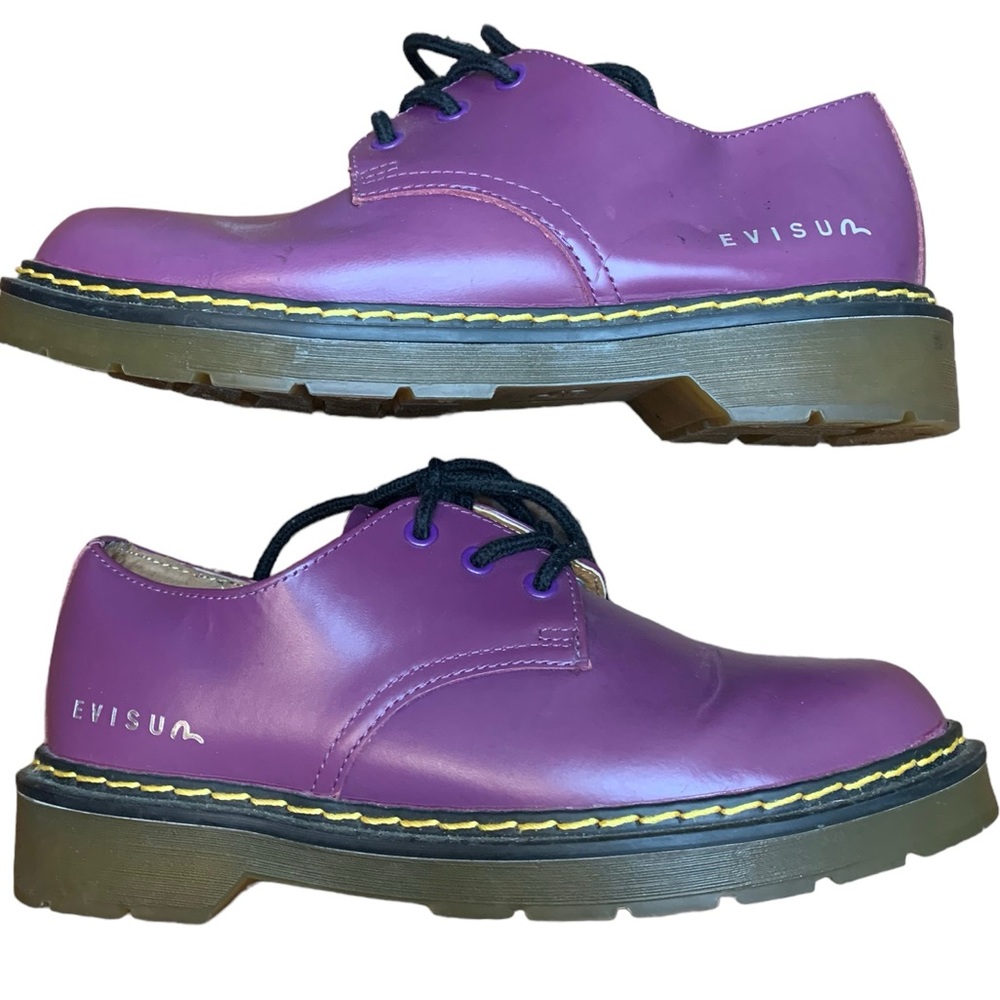 Rare EVISU Purple Leather Derby Oxfords Size 6 Doc Martens Style